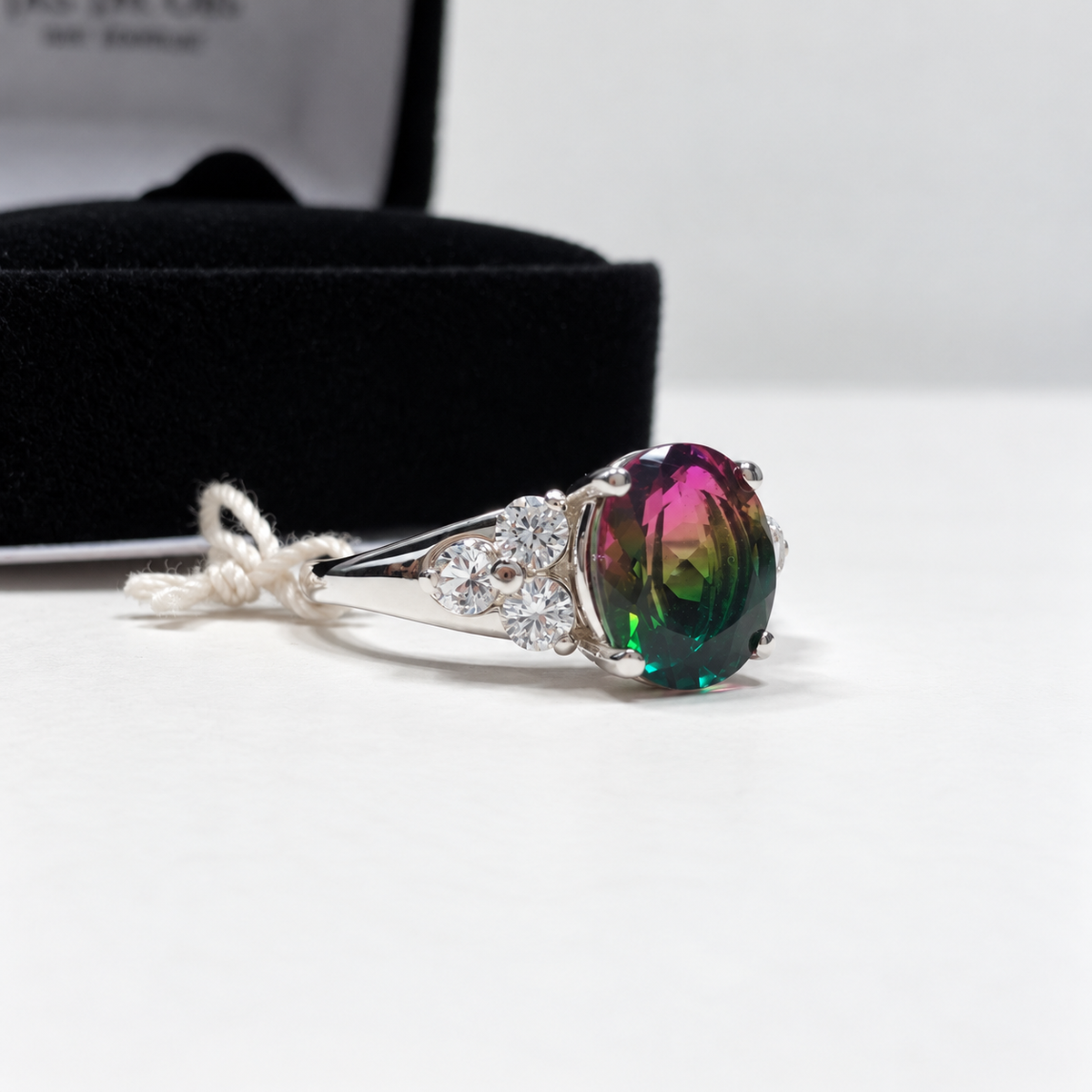 4ctw Watermelon Tourmaline Quartz & White Sapphire Statement Ring