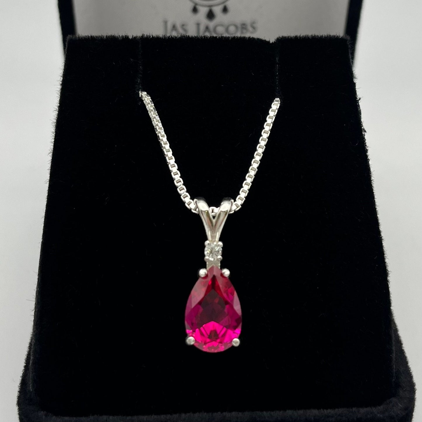 Beautiful 4.5ct Ruby & White Sapphire Sterling Silver Pendant Necklace Pear Cut Ruby Necklace teardrop July Gift ladies jewelry