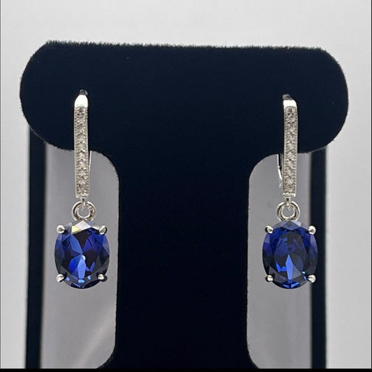 6.08 CTW Oval Blue Sapphire Drop Earrings