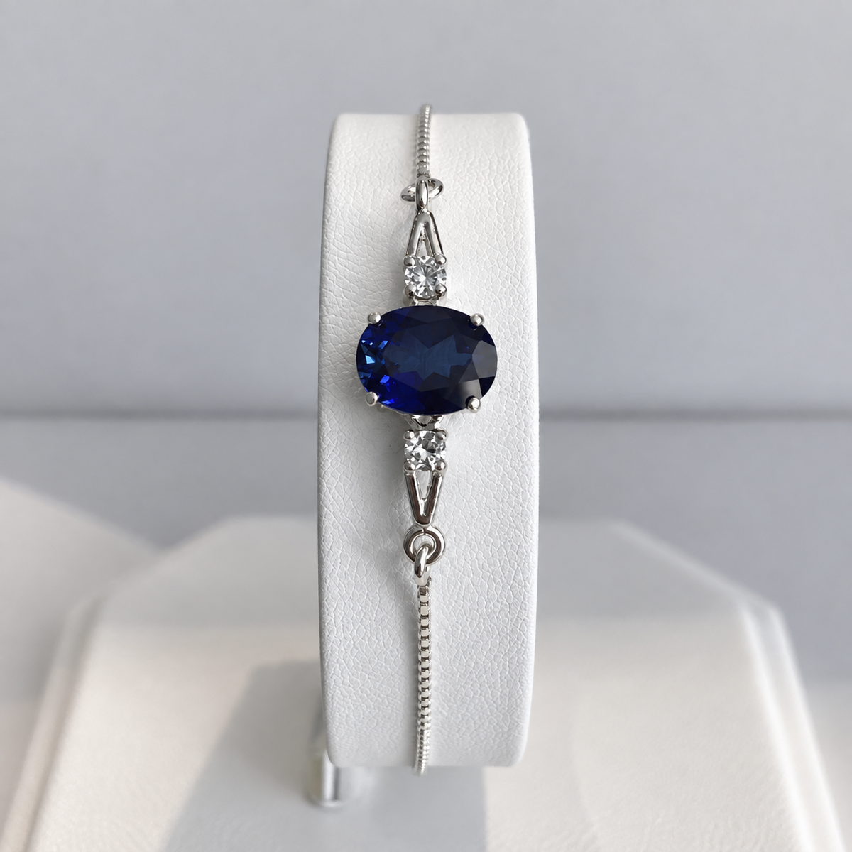 3.5ct Oval Blue Sapphire & White Sapphire Bolo Bracelet