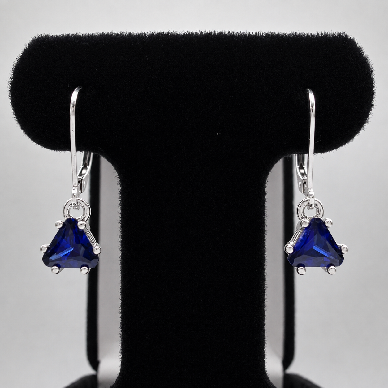 2 CTW Blue Sapphire Trilliant Drop Earrings