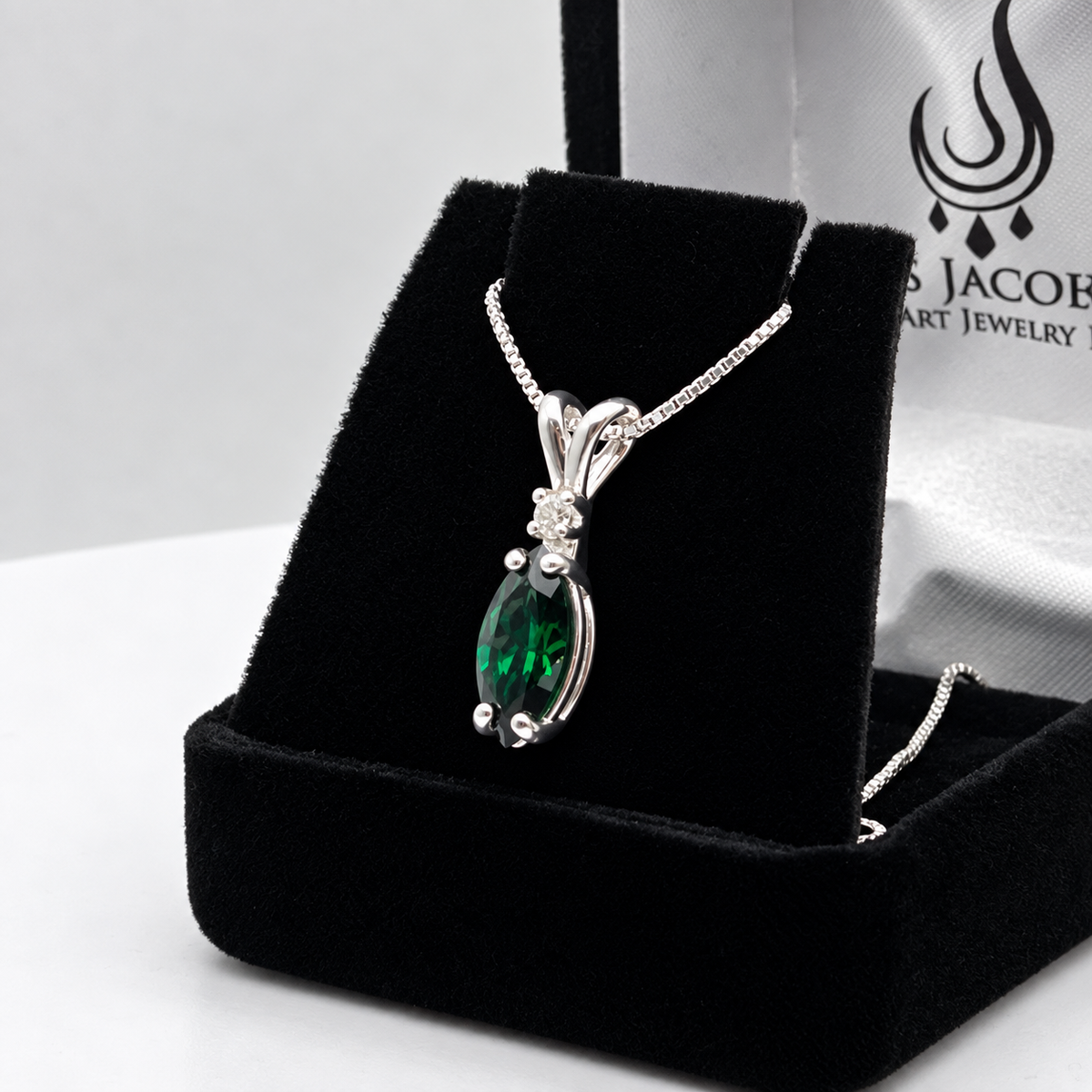 1.8ctw Marquise Cut Emerald Necklace | White Sapphire Accent