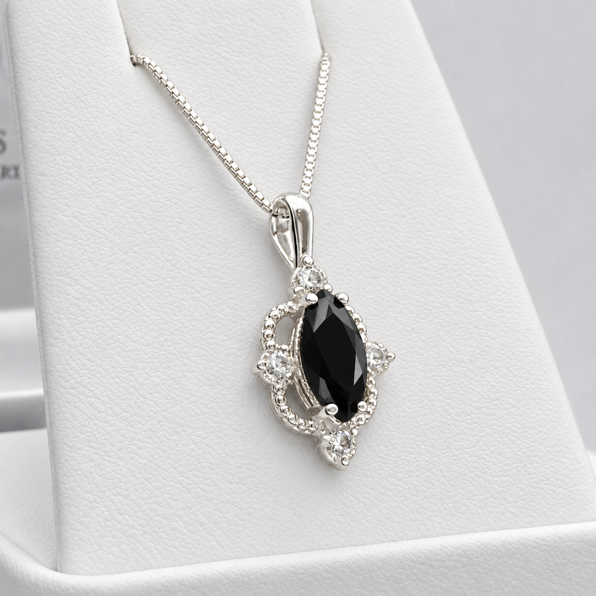 Marquise Black Onyx & White Sapphire Pendant Necklace