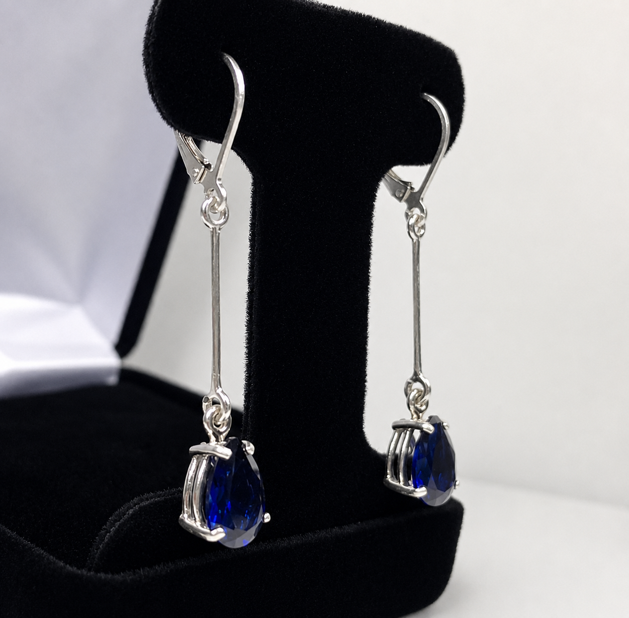 5 CTW Pear Cut Blue Sapphire Drop Earrings