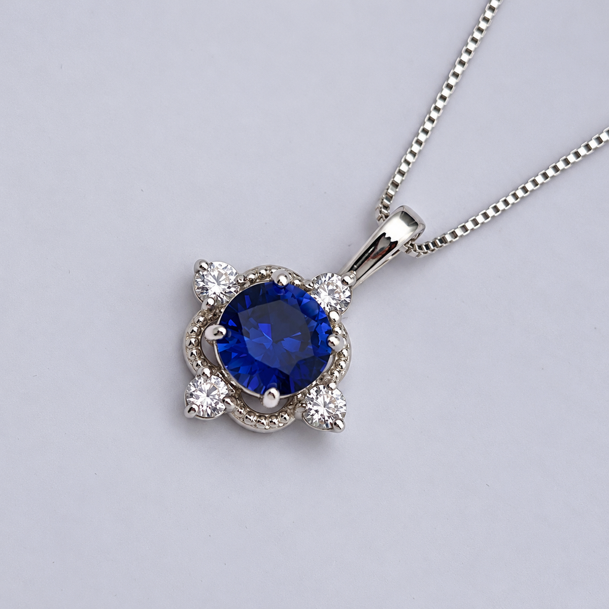 2.4ctw Blue Sapphire & White Sapphire Pendant Necklace
