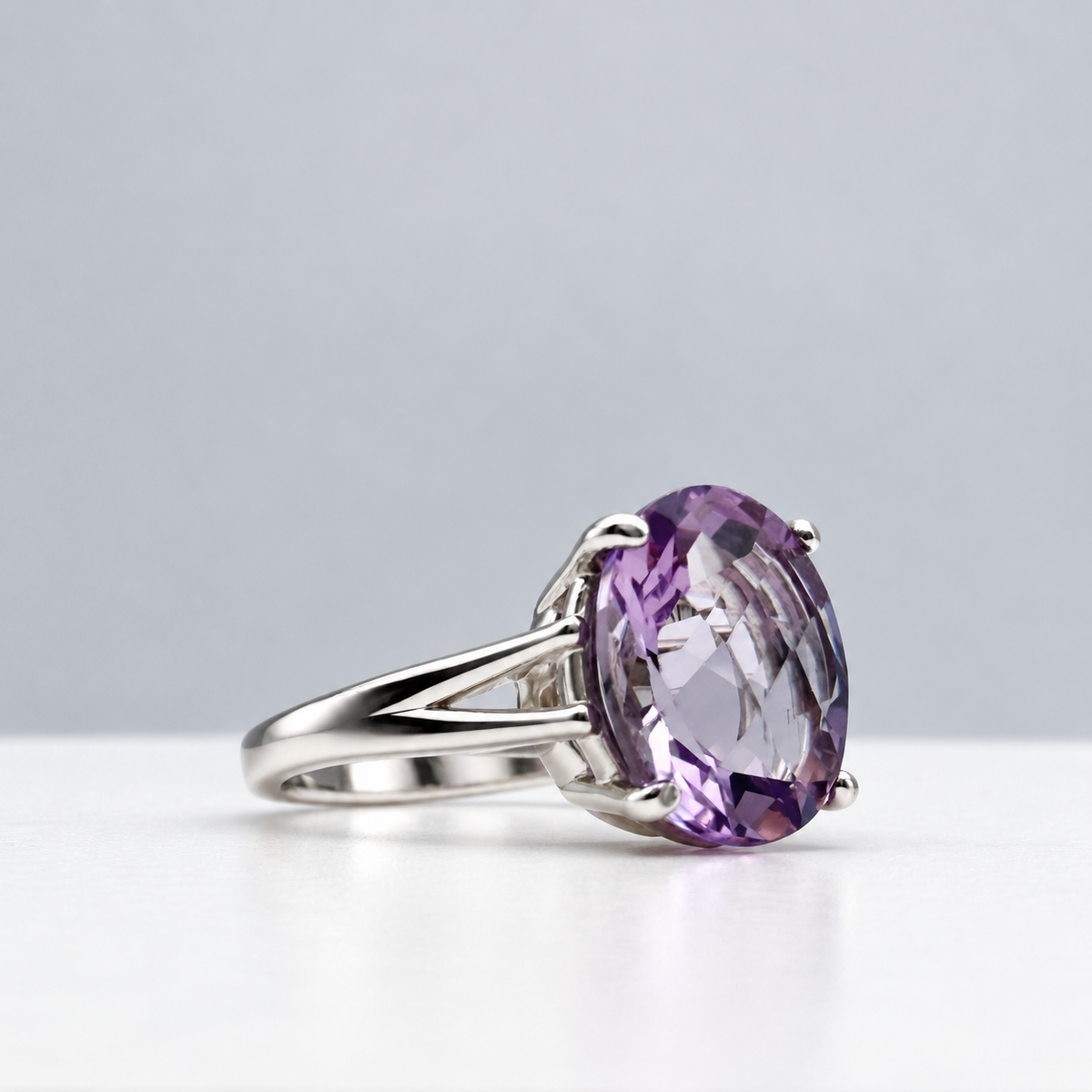 4.5ct Oval Rose de France Amethyst Ring in Sterling Silver