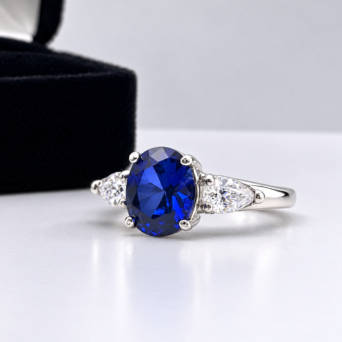 4.5ctw Oval Blue Sapphire & Diamond Three Stone Ring