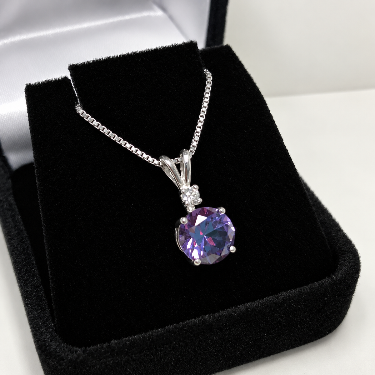 2ct Round Alexandrite & White Sapphire Pendant Necklace