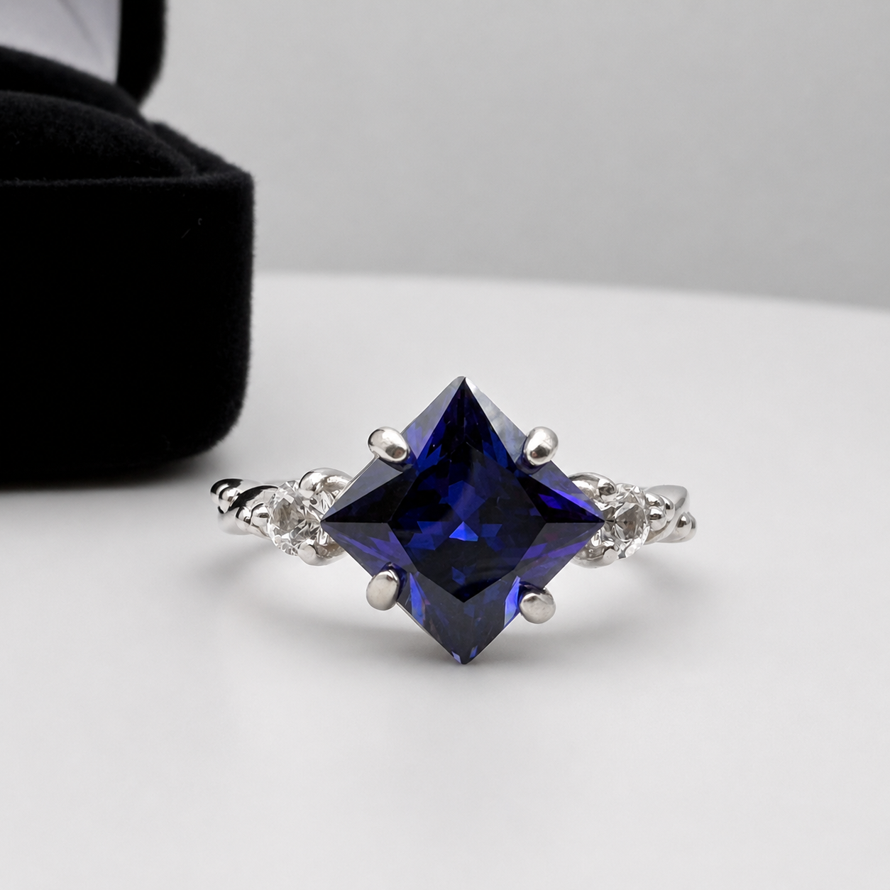 Princess Cut Blue Sapphire & Diamond Ring | Made to Order in Sterling Silver, 10K or 14K White, Yellow & Rose Gold