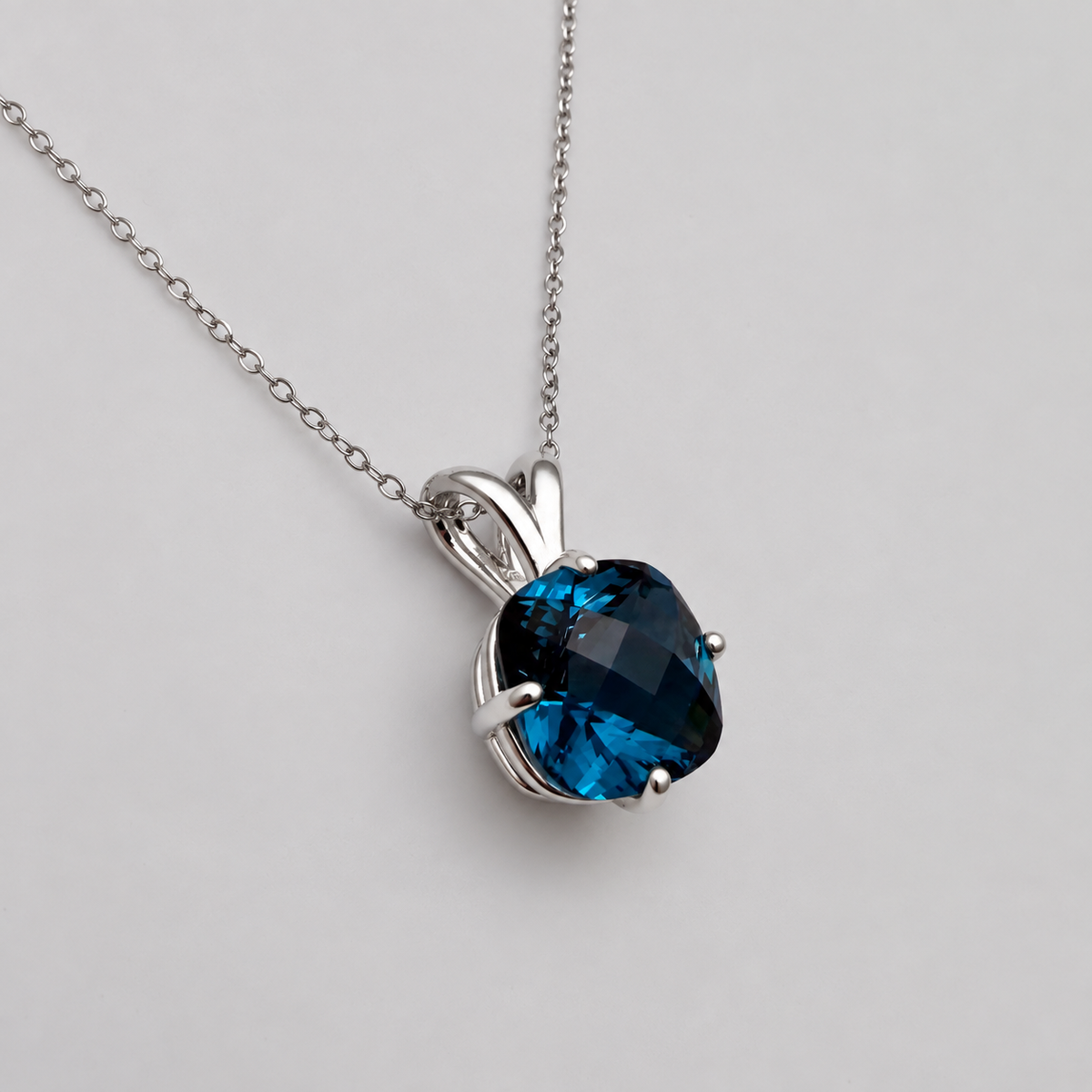 4ct London Blue Spinel Cushion Cut Pendant Necklace