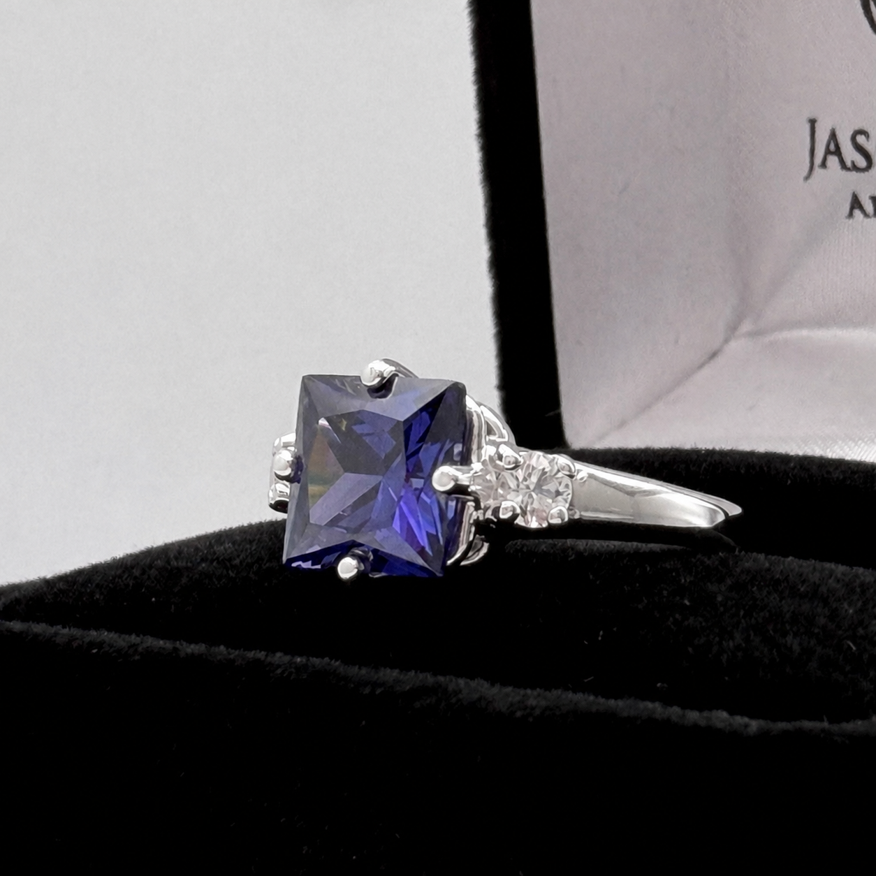 Princess Cut Simulated Tanzanite & White Sapphire Art Deco Ring