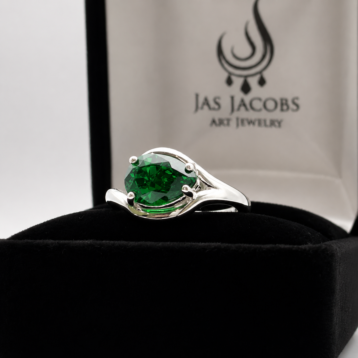 Pear Cut Emerald Ring Side Set Green Teardrop Gemstone Ring | Handmade Fine Jewelry