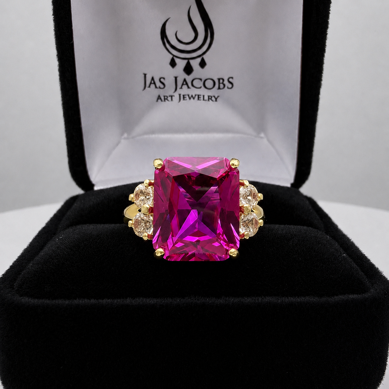 6ct Emerald Cut Pink Sapphire Diamond Ring