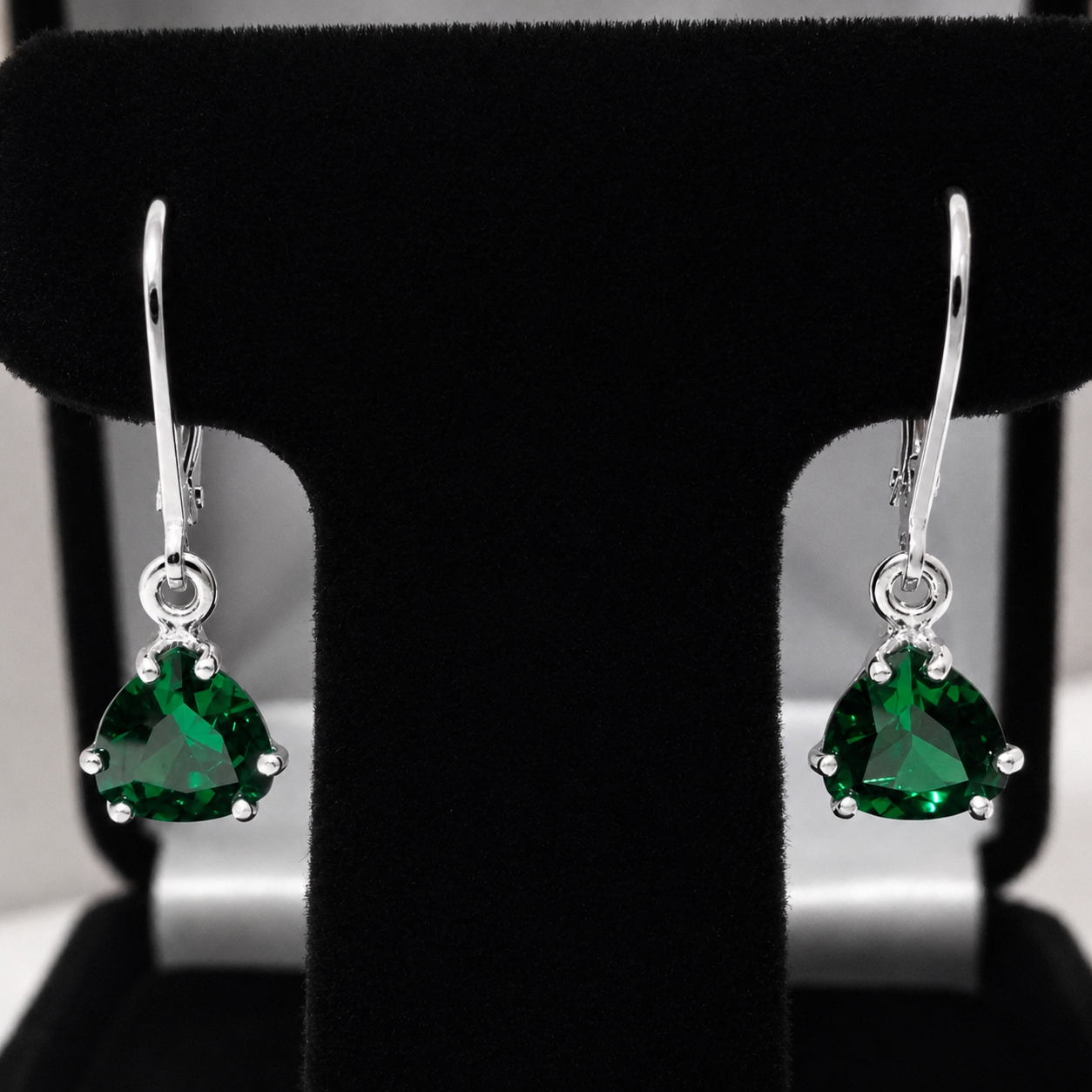 3 CTW Trillion Cut Emerald Earrings