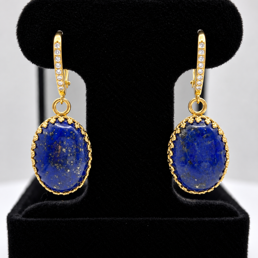 18x13mm Lapis Lazuli Drop Earrings with Vintage-Inspired Gold Settings