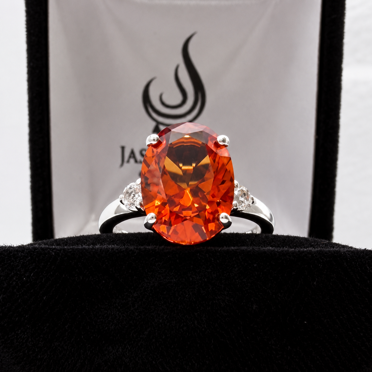 8ct Oval Cut Orange Padparadscha Sapphire & White Sapphire Statement Ring