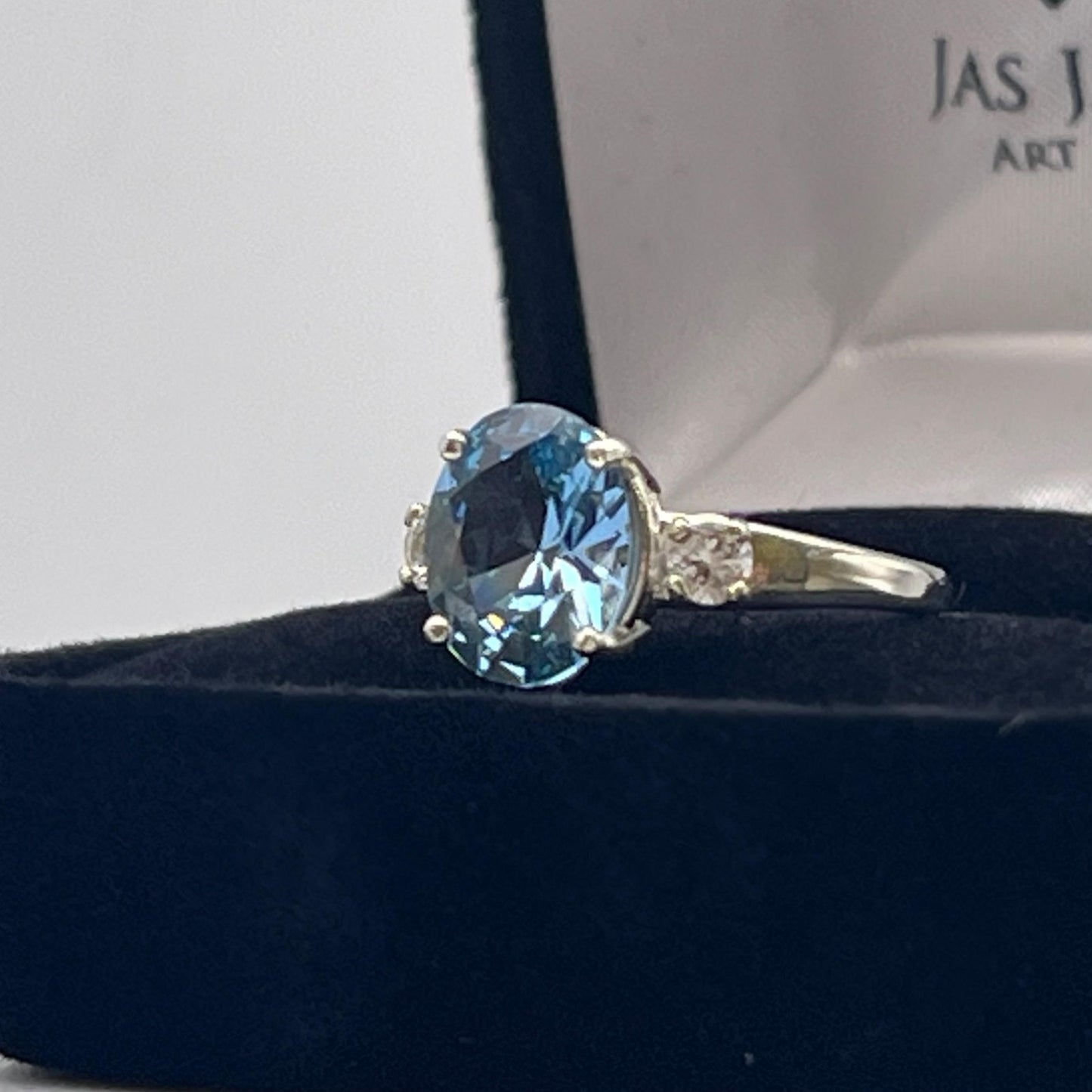 Gorgeous 2.6ct Blue Topaz Ring with White Sapphire accents Size 7