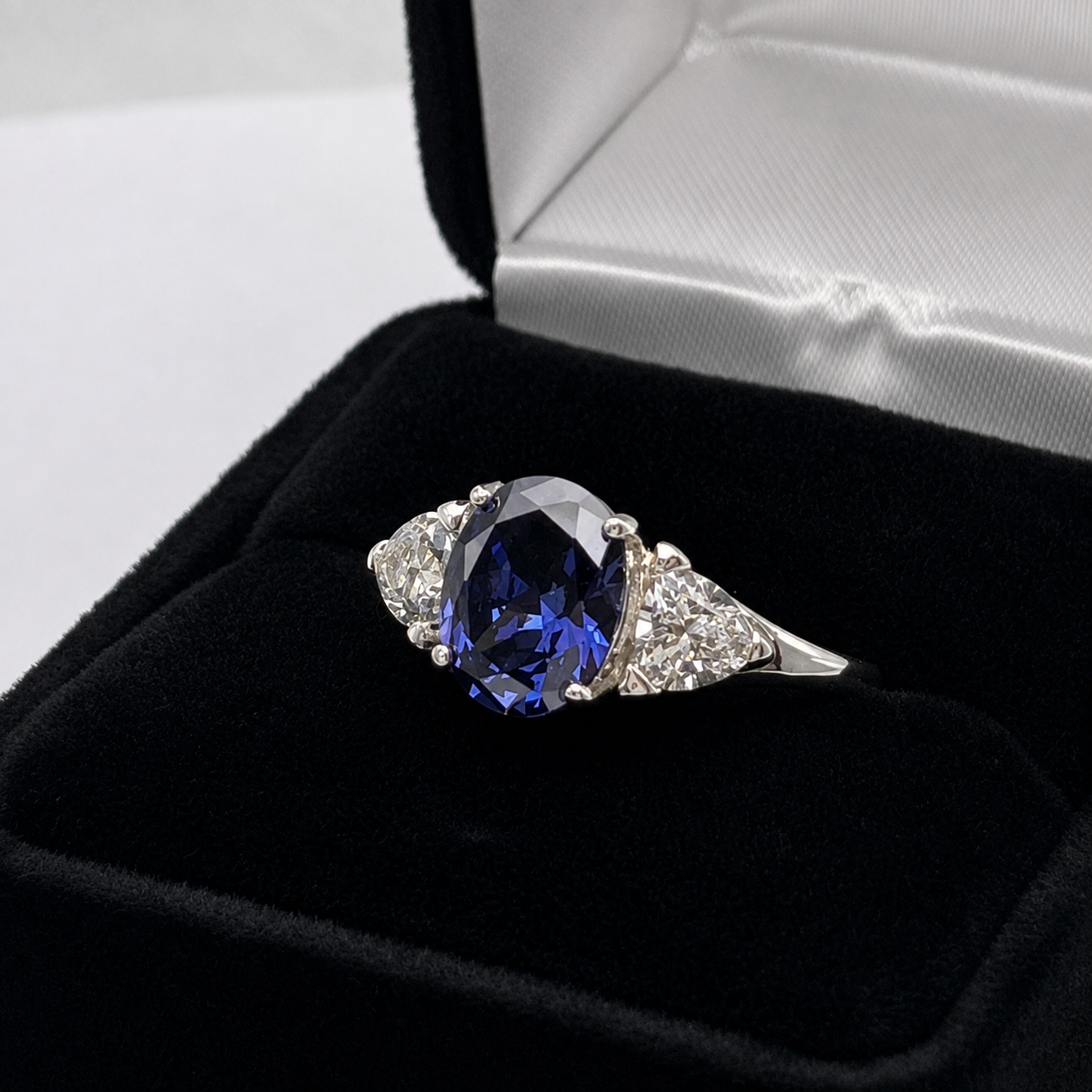 4ctw Oval Cut Tanzanite & White Sapphire Art Deco Ring