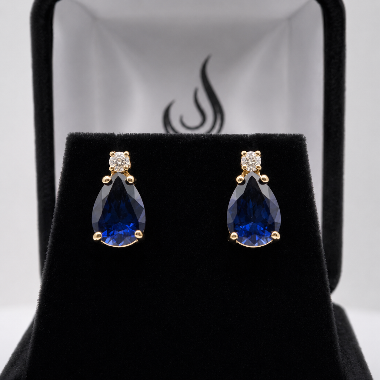 5ctw Pear Cut Blue Sapphire Earrings | Diamond Accents