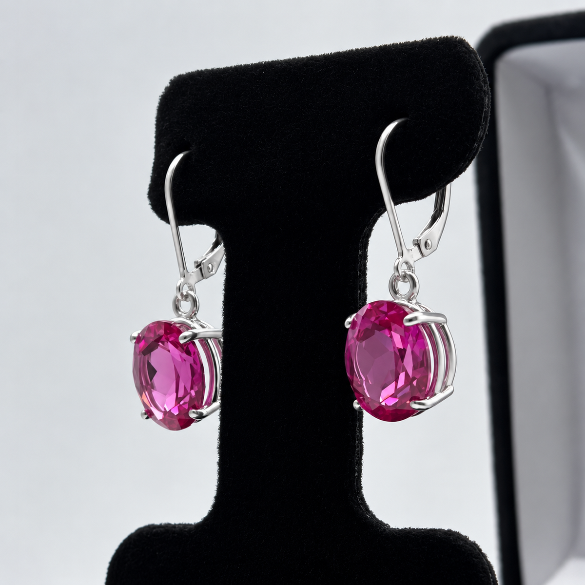 10ctw Bright Pink Sapphire Oval Cut Drop Earrings
