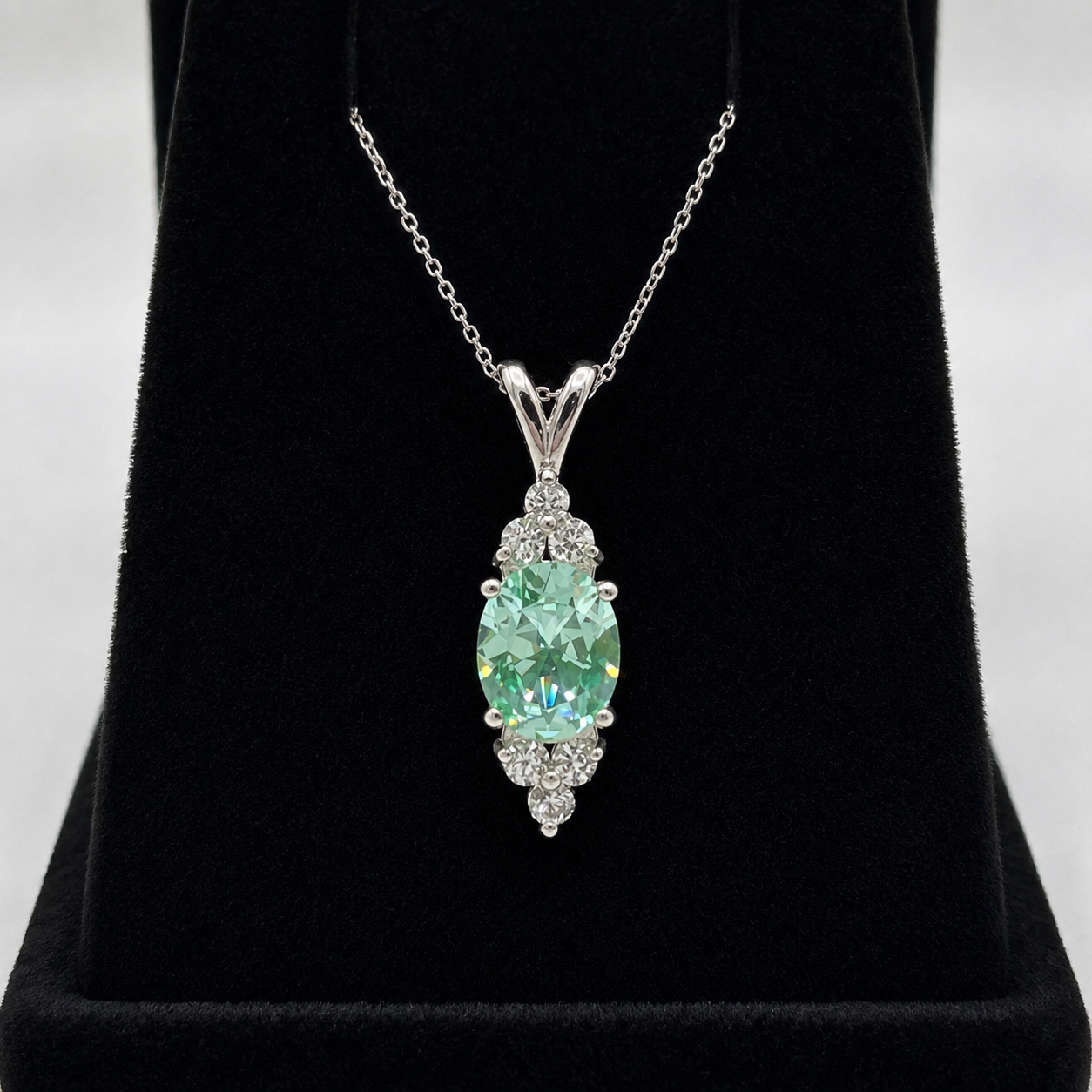 4ctw Mint Green Spinel and White Sapphire Necklace, Vintage Inspired