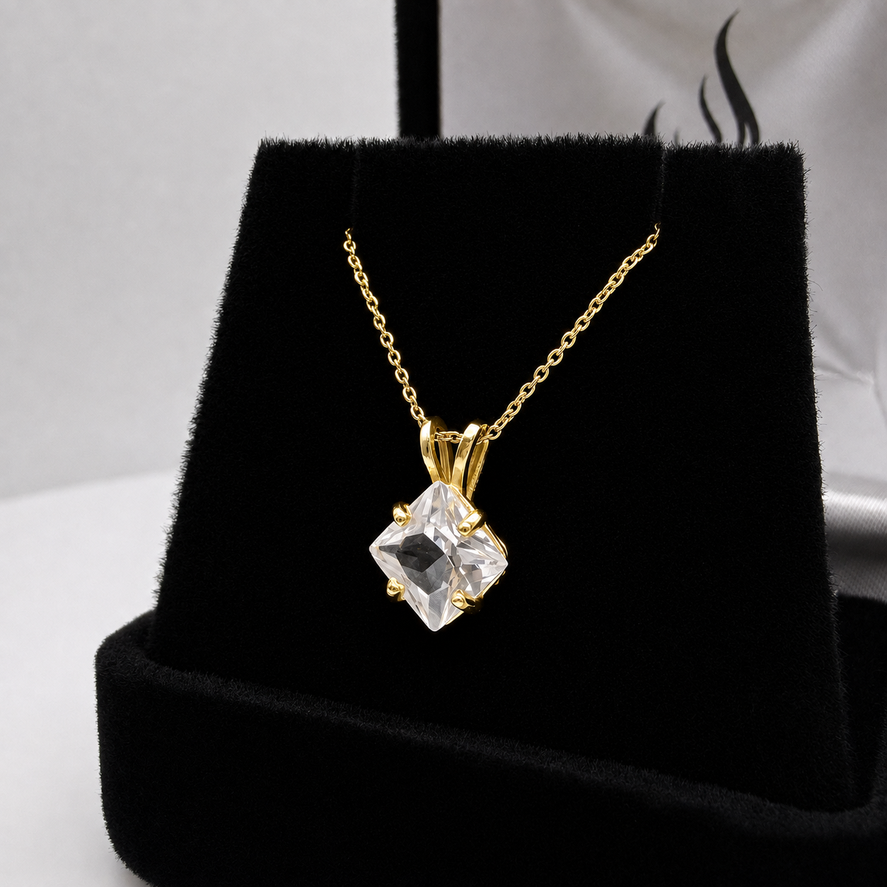 1.2 Ct Princess Cut White Sapphire Solitaire Pendant Necklace