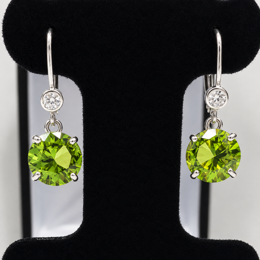 6.3ctw Round Peridot Quartz & Cubic Zirconia Dangle Earrings