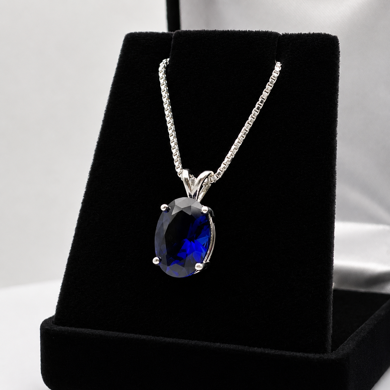 7CT Oval Cut Blue Sapphire Necklace | Statement Sapphire Jewelry | Lab Grown