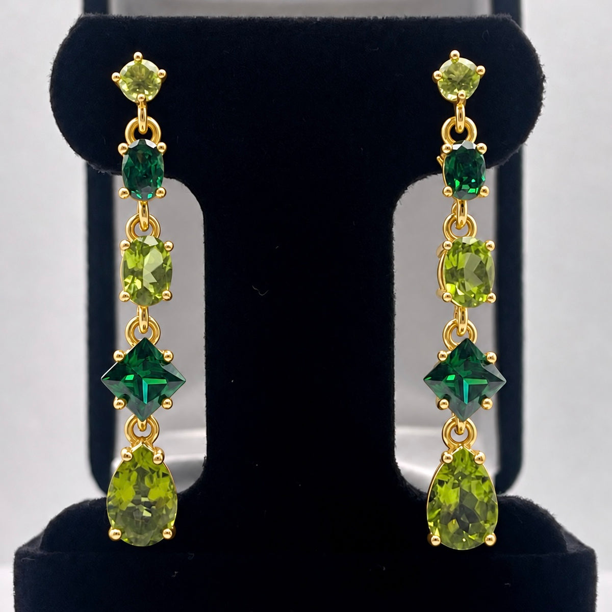 9.26ctw Multi Cut Emerald & Peridot Drop Earrings