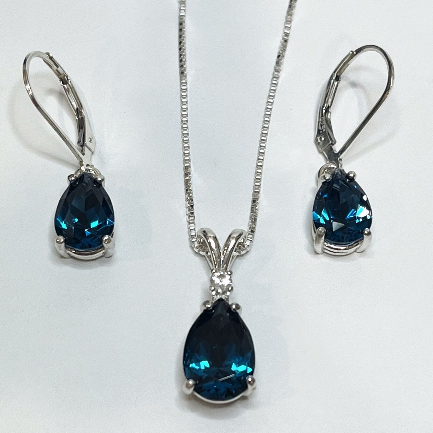 Beautiful 7ctw London Blue Spinel and White Topaz Necklace & Earrings Set Jewelry Gift Bridal