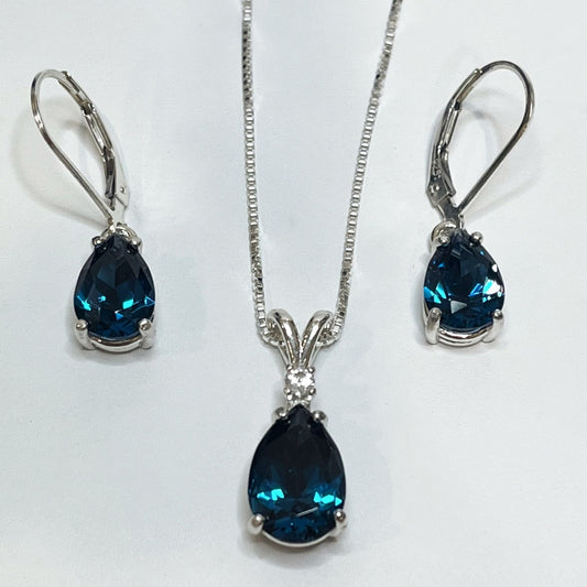 Beautiful 7ctw London Blue Spinel and White Topaz Necklace & Earrings Set Jewelry Gift Bridal