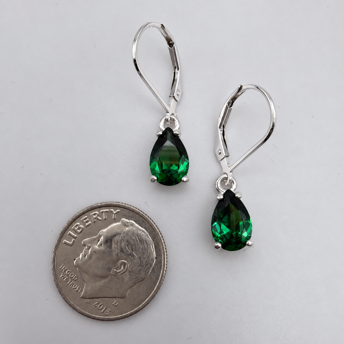 3ctw Pear Cut Emerald Drop Earrings | Sterling Silver