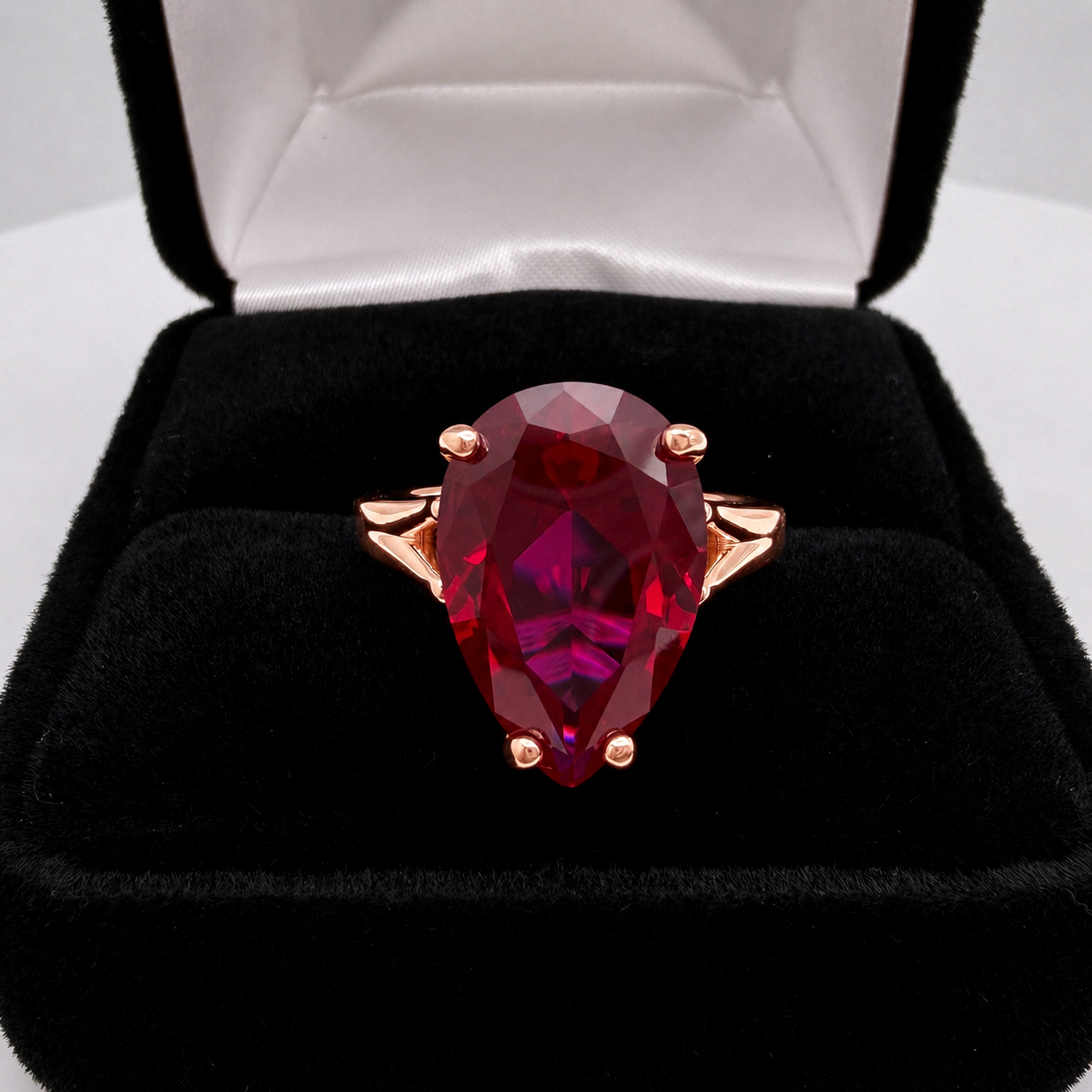 7.5ct Pear Cut Ruby Cathedral Solitaire Ring