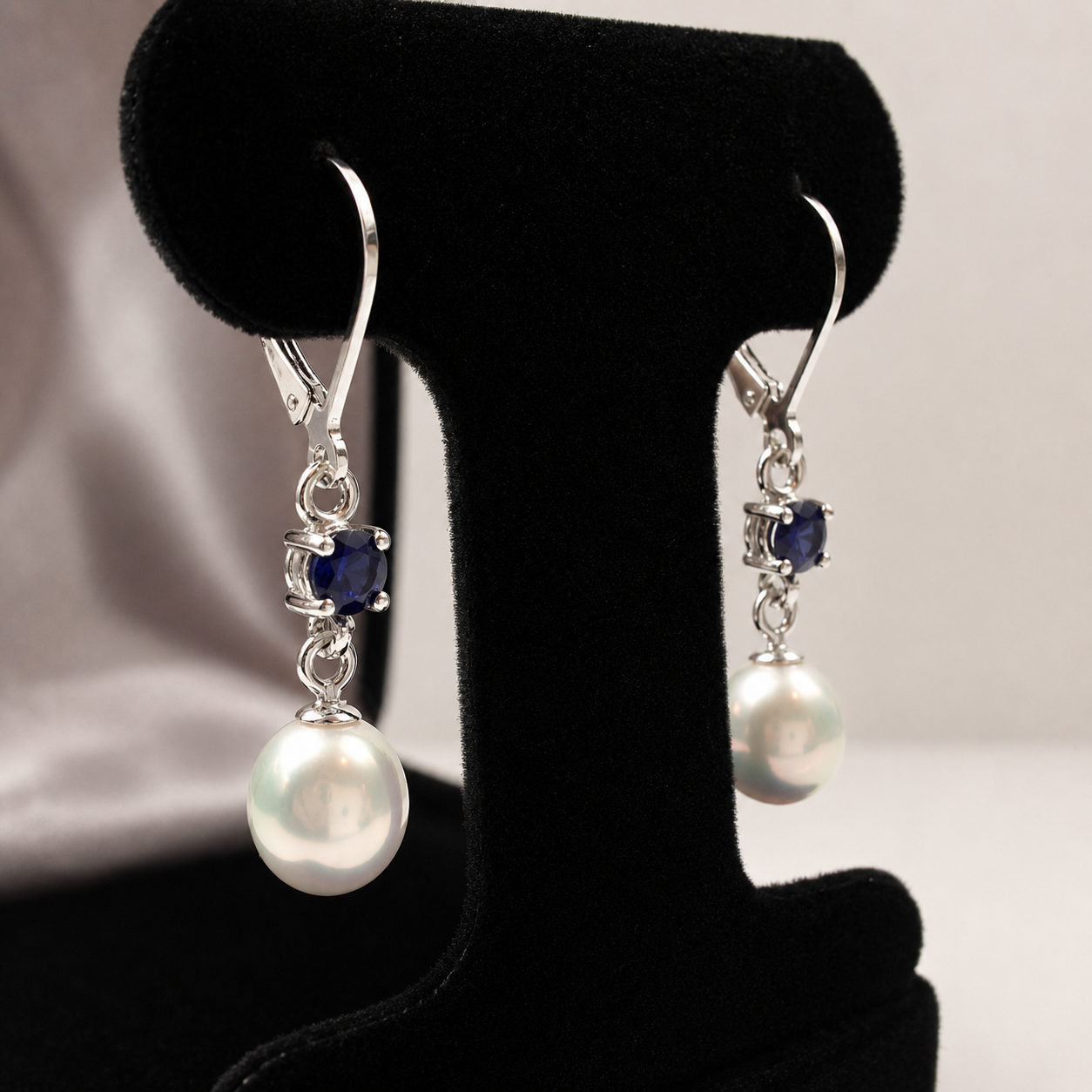 Freshwater Pearl & Blue Sapphire Drop Earrings