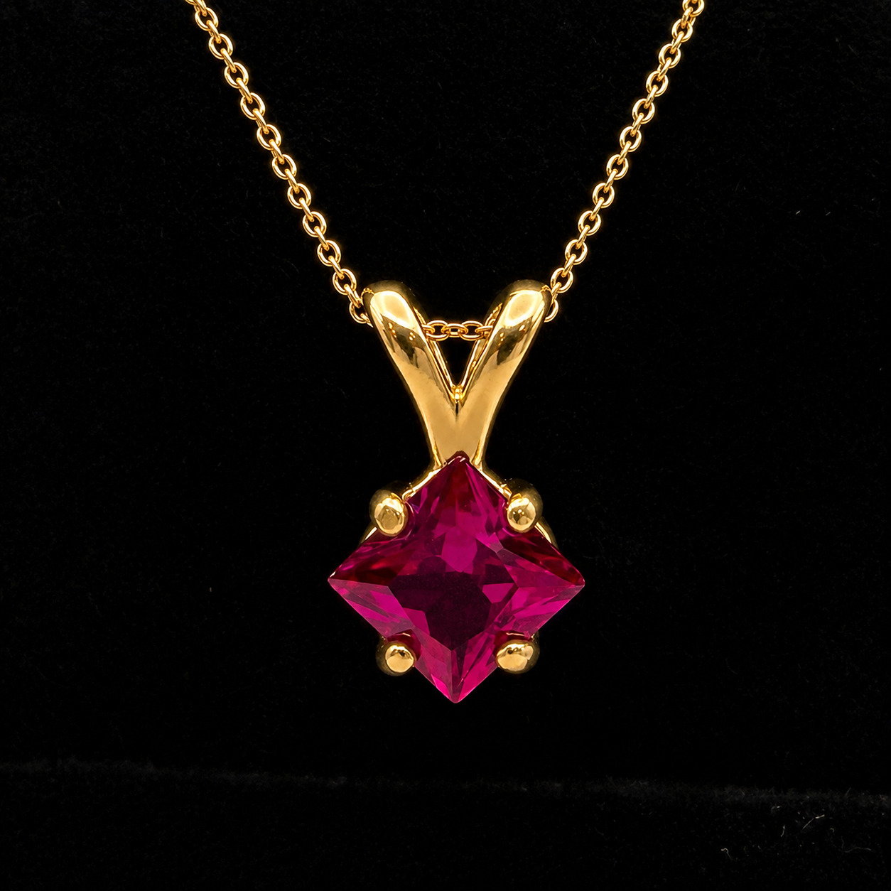 1.2 Ct Princess Cut Ruby Solitaire Pendant Necklace
