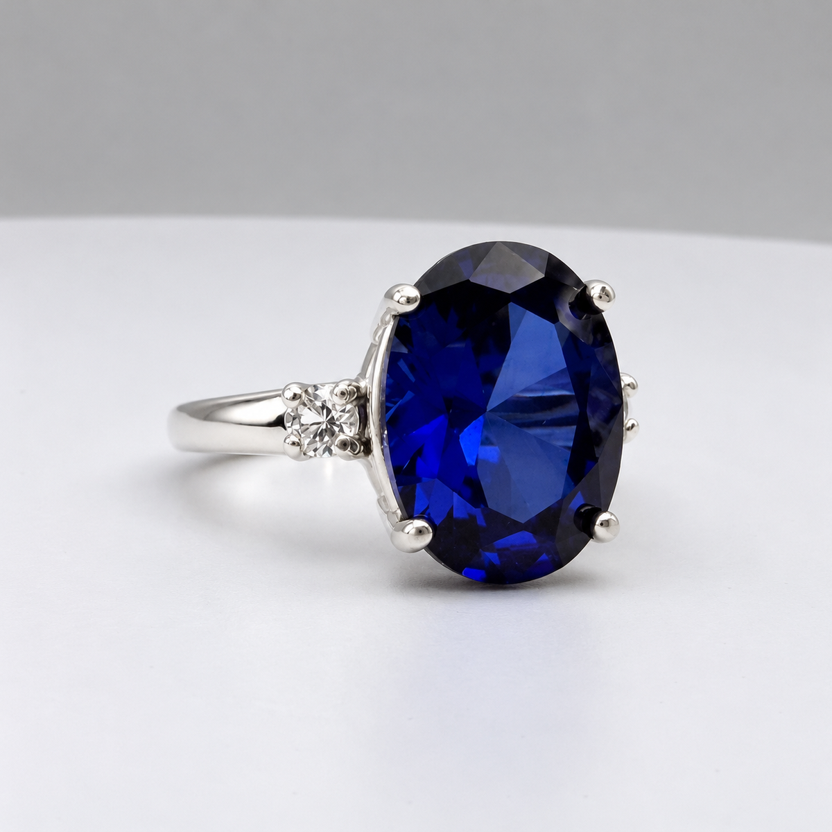 7.26ctw Oval Blue Sapphire & Diamond Ring
