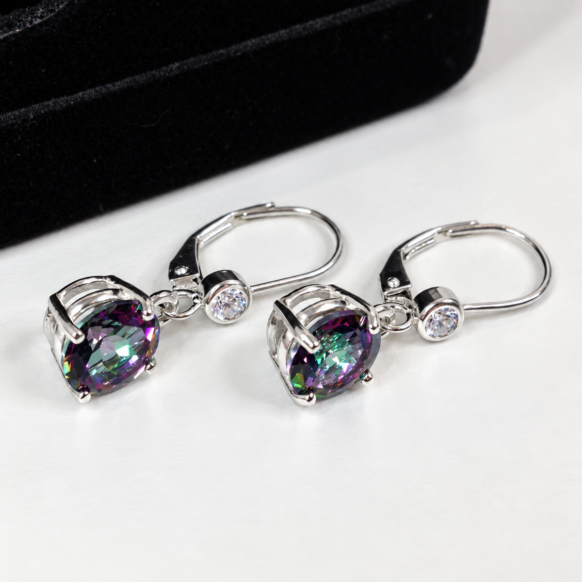 4ctw Round Mystic Topaz & White Topaz Leverback Earrings