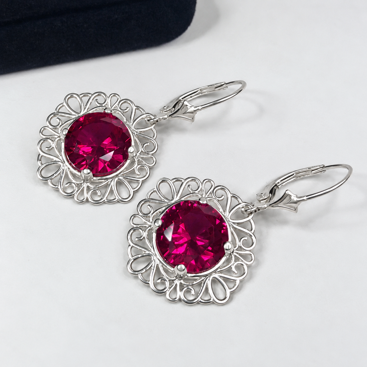 9ctw Round Lab Grown Ruby Filigree Drop Earrings