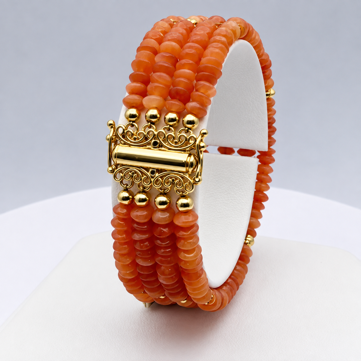 Peach Moonstone Four-Strand Statement Bracelet