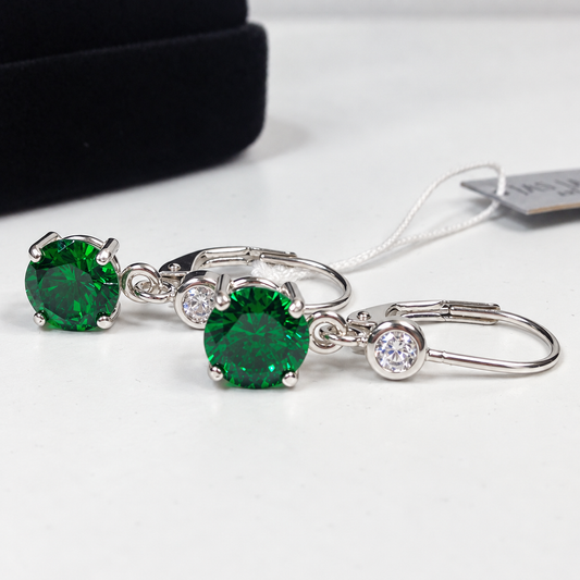 4ctw Round Emerald & Cubic Zirconia Leverback Earrings