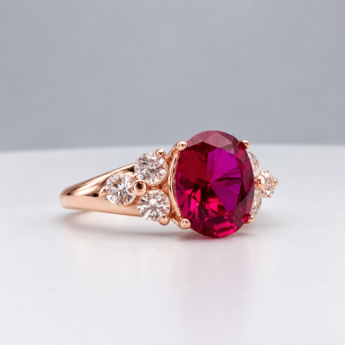 3.78ctw Oval Ruby & White Sapphire Ring – Victorian Inspired