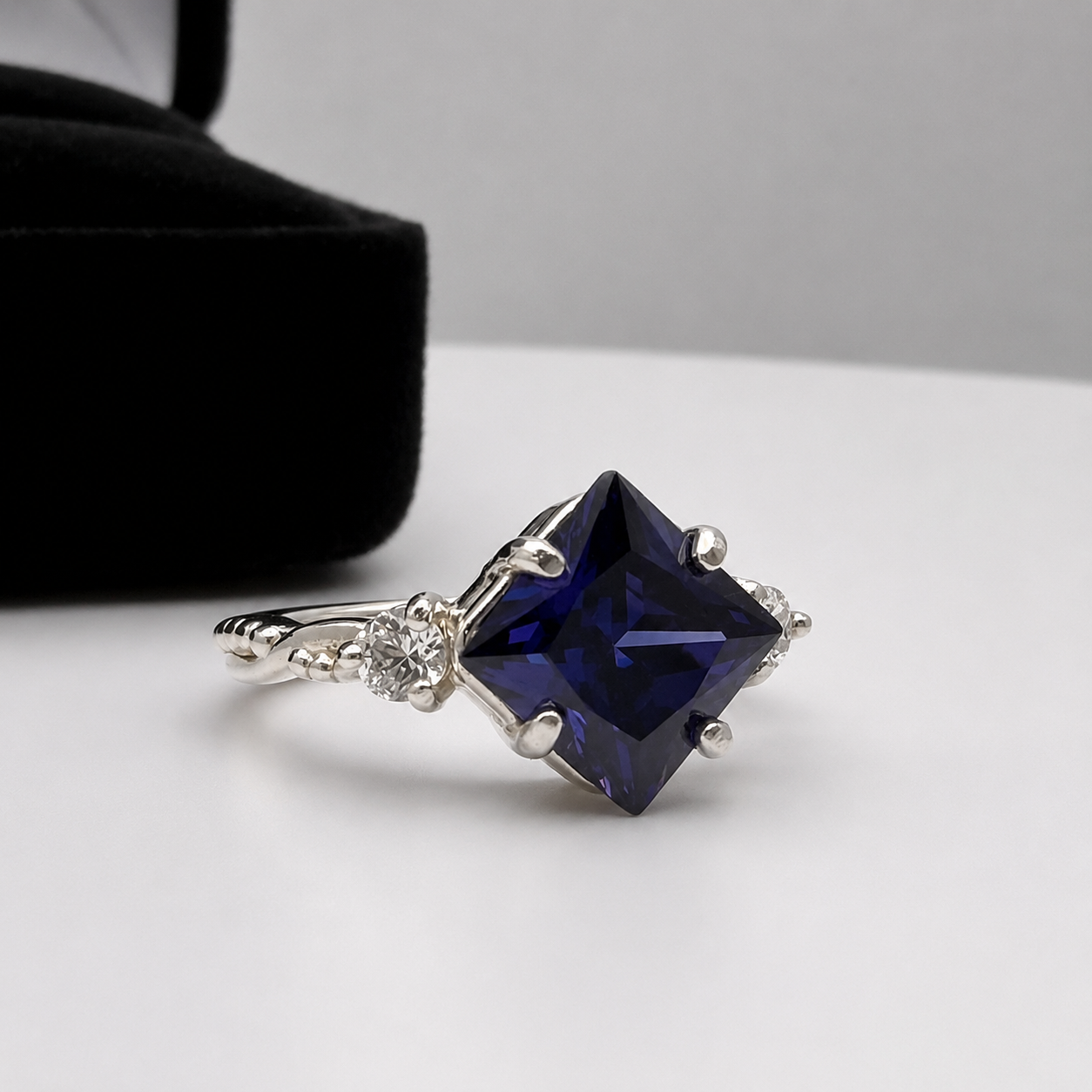 Princess Cut Blue Sapphire & Diamond Ring | Made to Order in Sterling Silver, 10K or 14K White, Yellow & Rose Gold