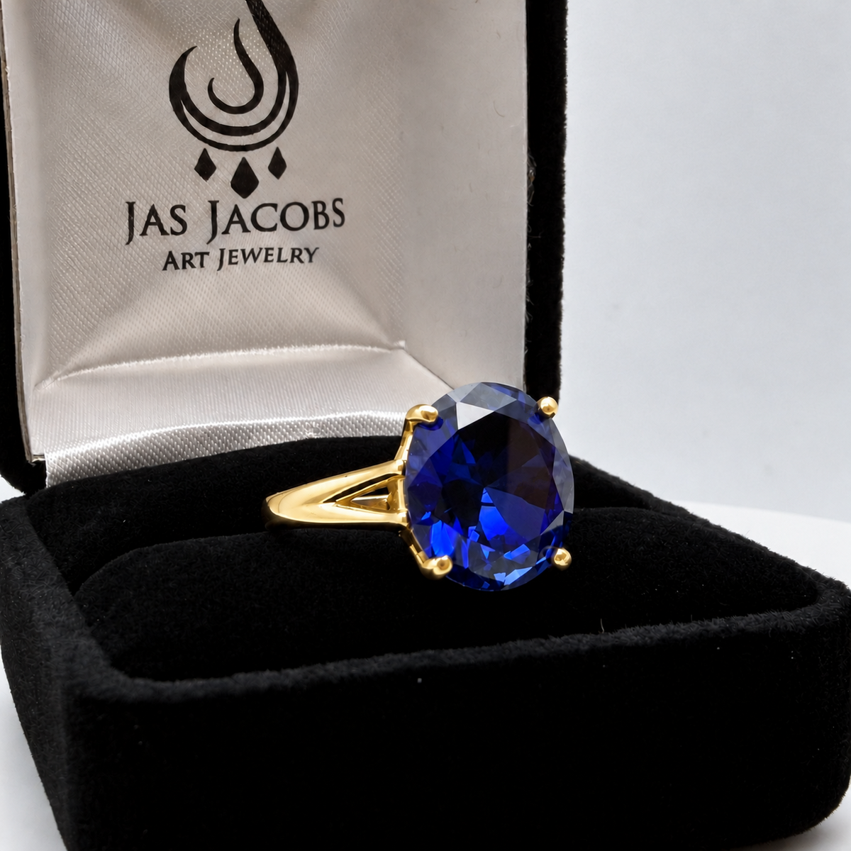5ct Oval Cut Blue Sapphire Split Shank Ring