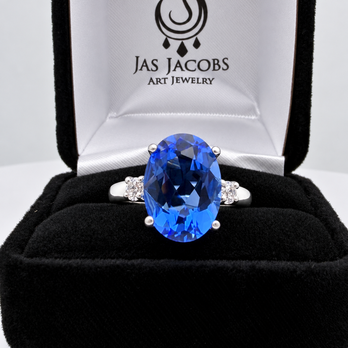 6ct Oval Blue Quartz & White Sapphire Statement Ring
