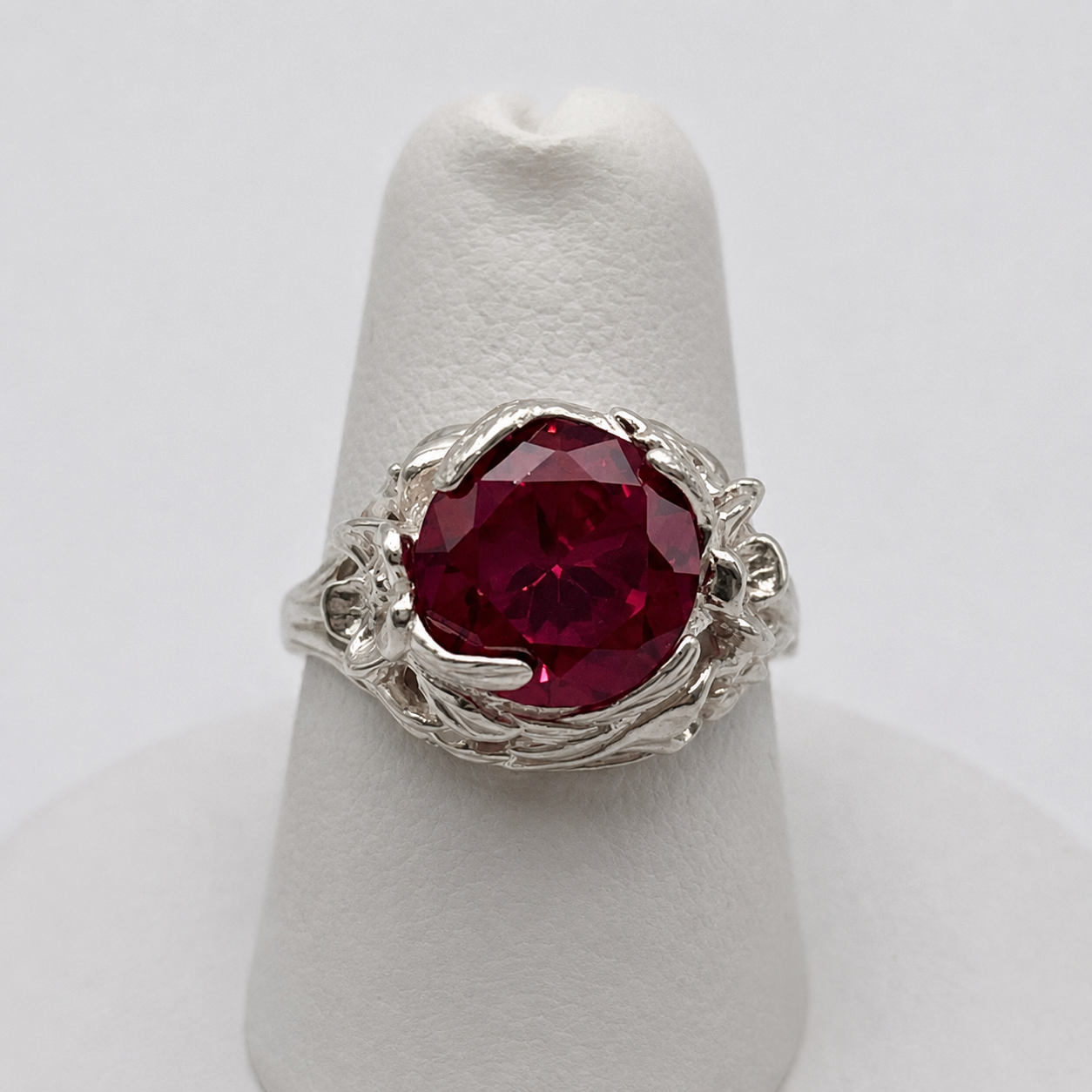 4ct Ruby Floral Ring in Sterling Silver | Sculptural Floral Botanical Statement Ring | Nature Inspired Ruby Jewelry