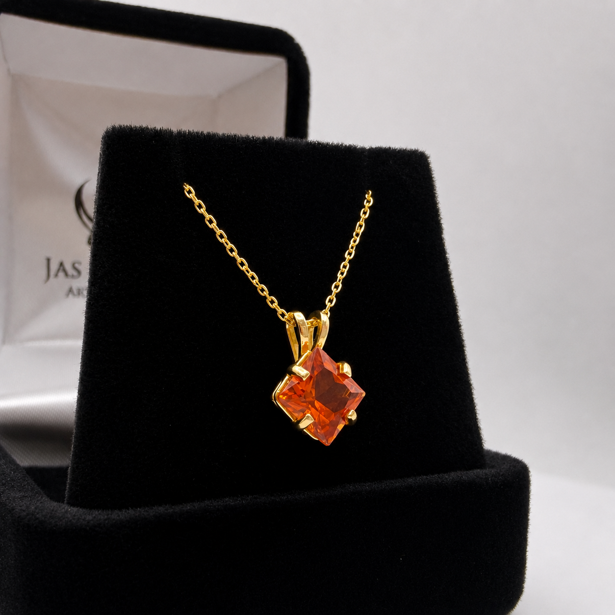 1.2ct Princess Cut Orange Padparadscha Sapphire Solitaire Pendant Necklace