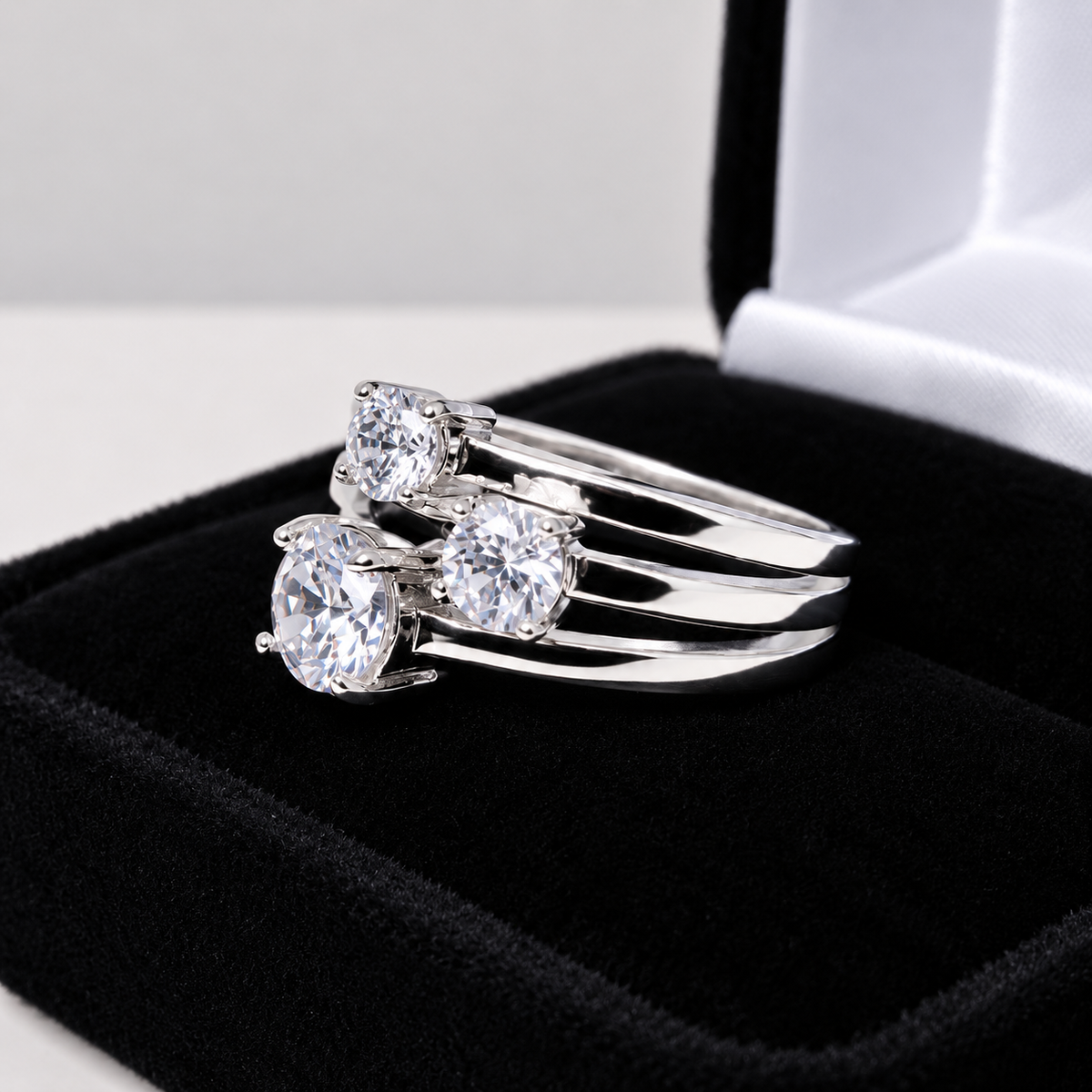 2ct Three Stone White Sapphire Triple Split Shank Ring
