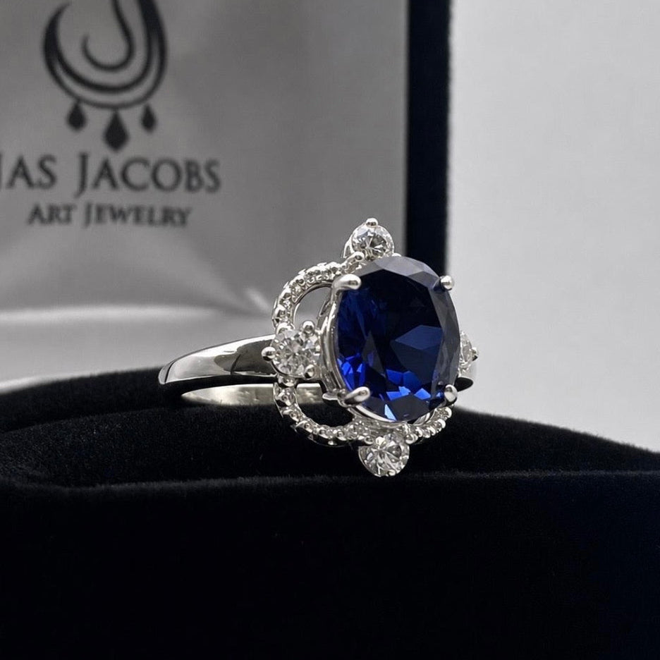 3ct Oval Blue Sapphire & Diamond Vintage-Inspired Ring