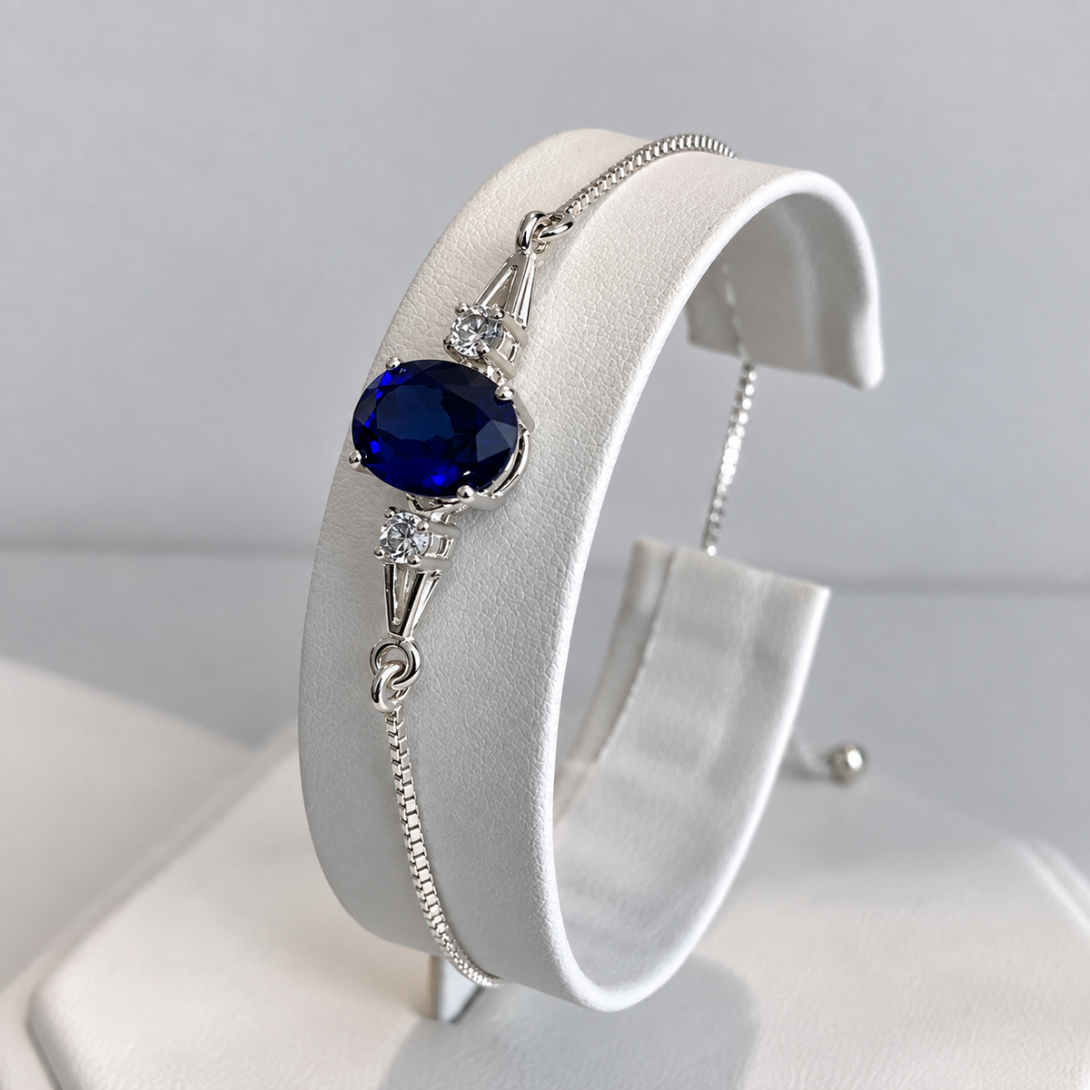 3.5ct Oval Blue Sapphire & White Sapphire Bolo Bracelet