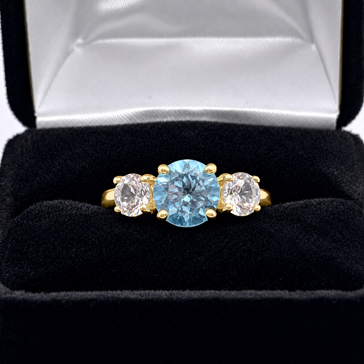 4ct Sky Blue Topaz & White Sapphire Three Stone Ring